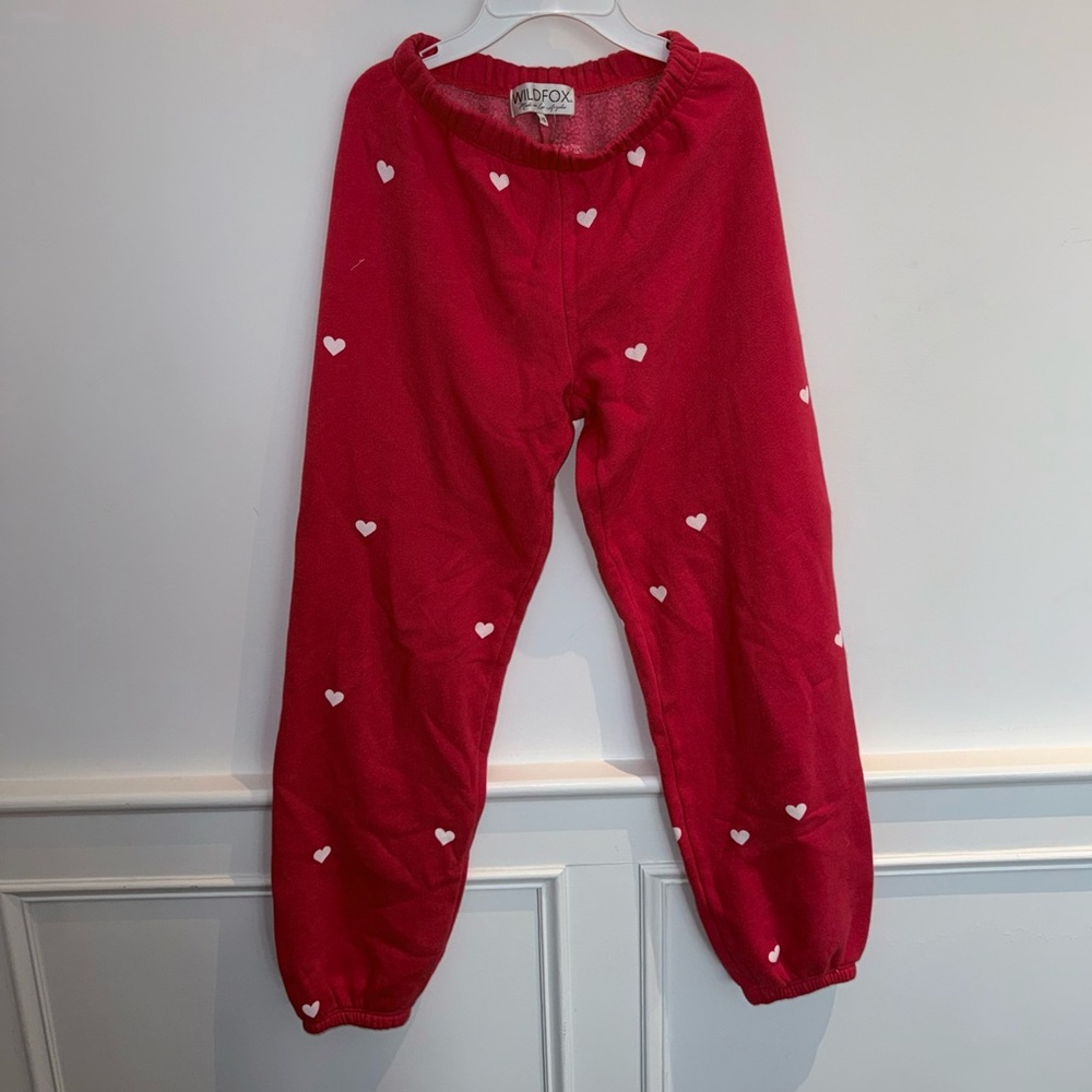 Wildfox Kids Red Pajama Bottoms with White Hearts